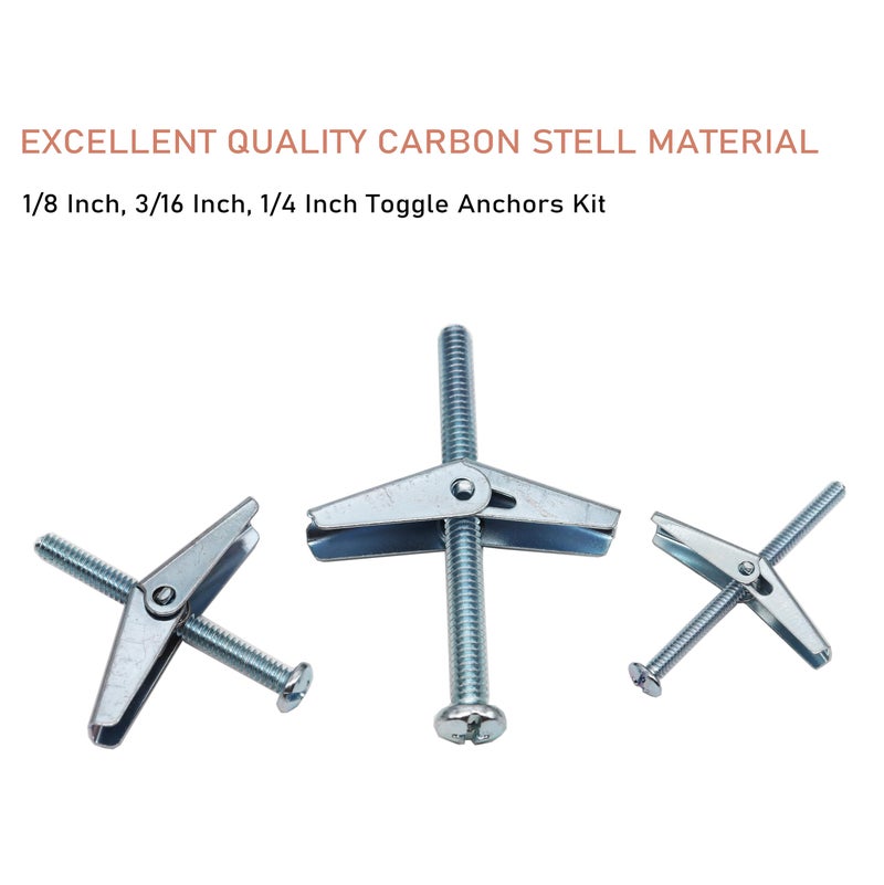 binifiMux 26 Pieces Toggle Bolt and Wing Nut Assortment Kit for Drywall Hanging Heavy Items 1/8" 3/16" 1/4" - Image 2